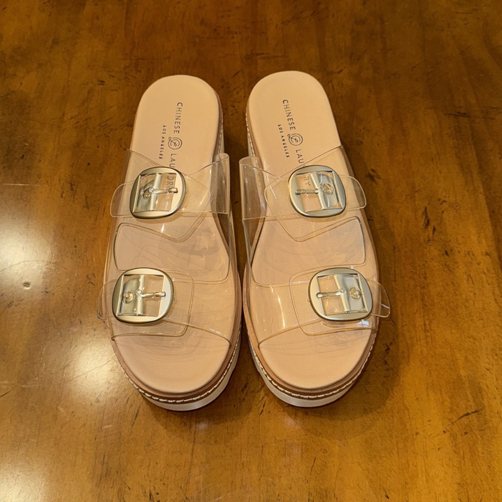 Chinese Laundry Surfs Up Platform Clear Slide Sandals 8.5